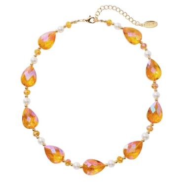 Imagem de Bocar Colar feminino, colar com contas de cristal em forma de gota na moda, moderno, feito à mão, bijuteria, presente, 18.7", Vidro, Sem Pedra Preciosa