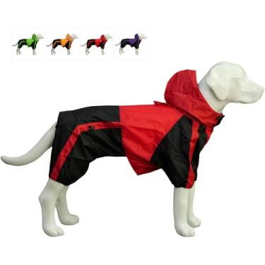 Imagem de Casaco de chuva com capuz para cachorro corgi galês Lovelonglong Dachshund impermeável com capuz respirável 4 pés quatro patas Casacos de chuva para Corgis Dachshund vermelho D-S