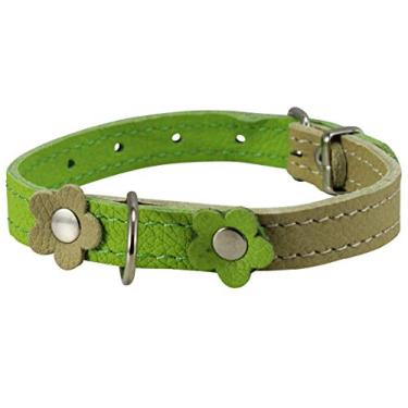 Imagem de Coleira de cachorro de designer de couro genuíno, margarida, tachas. 28 cm x 1/5.1 cm de largura. Serve para pescoço de 20 a 25 cm, Yorkshire Terrier, filhotes