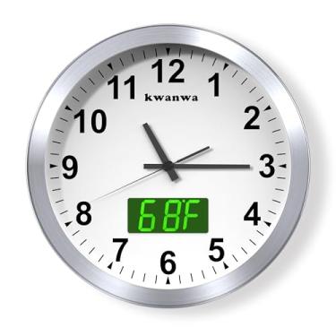 Imagem de Relógio de parede, com visor digital LED, relógio de parede decro moderno, silencioso, sem tique-taque, quartzo de qualidade de 30,5 cm, operado por bateria, redondo, fácil de ler, para