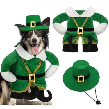 Imagem de Hollowfly Fantasia de cachorro do dia de São Patrício, fantasia de duende de passeio, fantasia irlandesa para cachorro, fantasia divertida para animais de estimação com braços, acessórios para gatos,