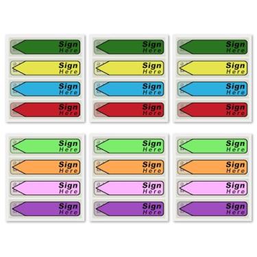 Imagem de 600 peças de adesivos (pacote com 6) etiquetas para assinar aqui, assinar aqui, notas adesivas iniciais aqui, adesivos com seta dispensadora, fácil de postar para livros de tabelião escolar