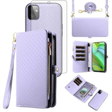 Imagem de Asuwish Capa de celular para Motorola Moto G Power 5G 2023 com zíper carteira destacável com protetor de tela de vidro temperado alça transversal alça flip suporte para cartão GPower G5 mulheres