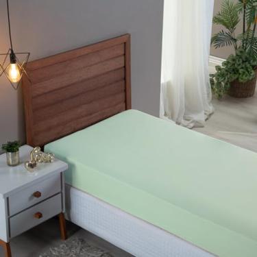 Imagem de Lençol Cama Box Solteiro Algodão Percal 300 Fios Hotel Pousada com Elástico Extra Macio (Verde)