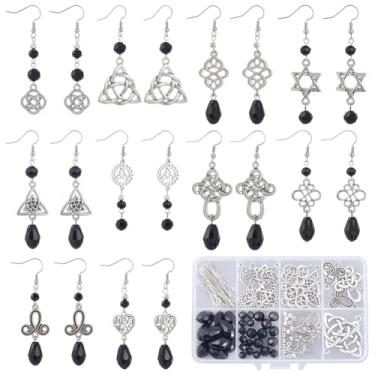 Imagem de SUNNYCLUE 1 caixa faça você mesmo, 10 pares de kits de fabricação de brincos, pingentes de nó celtas tradicionais irlandeses celtas da trindade, berloques espaçadores de vidro preto para Halloween,
