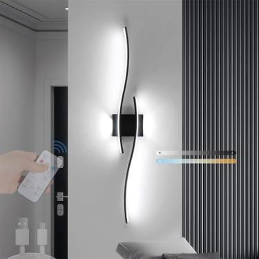 Imagem de Lâmpada de parede LED com faixa longa, regulável com controle remoto, arandelas de parede sem fio, luzes de parede recarregáveis por USB, alimentadas por bateria, metal minimalista, iluminação de