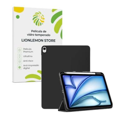 Imagem de Kit Capa Preta Premium Slim com suporte para caneta + Película de vidro temperado para iPad Air 13” - Case com tampa magnética - Mais proteção para o seu Ipad - LionLemon Store