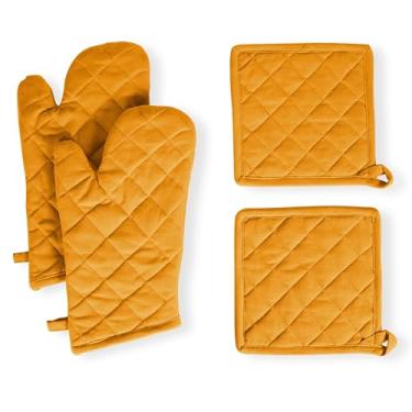 Imagem de Native Fab Conjunto de 4 peças - 2 luvas de forno e 2 pegadores de panela, resistente ao calor, 100% algodão, design acolchoado, aderência antiderrapante, lavável na máquina, ideal para assar,