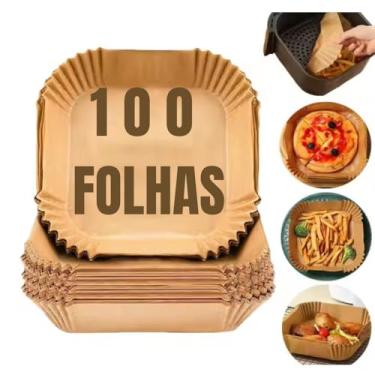 Imagem de Kit 100 Formas de Papel Descartável para Air Fryer Quadrada 16cm | Papel Kraft Antiaderente, Prova de Óleo e Gordura | Forro Protetor Universal Compatível com Todas Fritadeiras