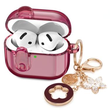 Imagem de (com trava de segurança) capa transparente compatível com lindos Apple Airpods 4 2024 mulheres, VISOOM TPU macio transparente Air pods 4 gerações, capa para iPods 4 fones de ouvido, chaveiro feminino