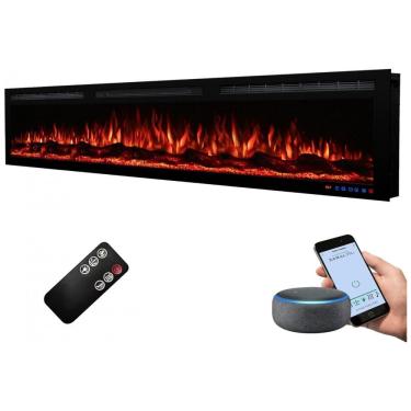 Imagem de Lareira Elétrica de Embutir A44x182L com Controle por APP e Chamas Multicoloridas, 110V 1500W, Dreamflame, Preta