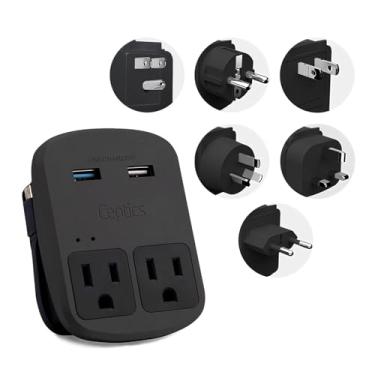 Imagem de Kit de plugue adaptador de viagem internacional europeu, aterrado com USB duplo – 2 tomadas dos EUA para Europa, Ásia, China, EUA, América do Sul e mais – Proteção contra sobretensão da Ceptics