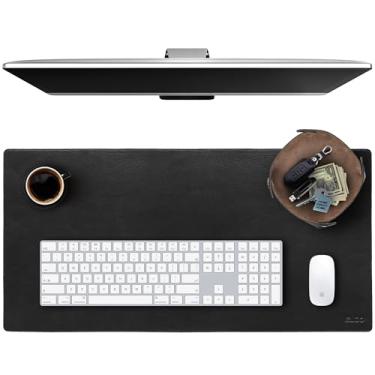Imagem de Elizo Conjunto de tapete de mesa de couro de flor integral (81 x 40.6 cm), protetor de capa de mesa genuíno de 2 camadas e mouse pad grande | Acessórios de mesa para teclado de computador para