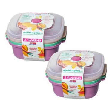 Imagem de Jogo Pote Plástico 1300ml Quadrado Vac Freezer Kit 6 Sanremo