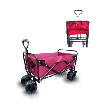 Imagem de Carrinho De Carga Dobrável Camping Praia 150 Kg Premium Rosa - Carrinh