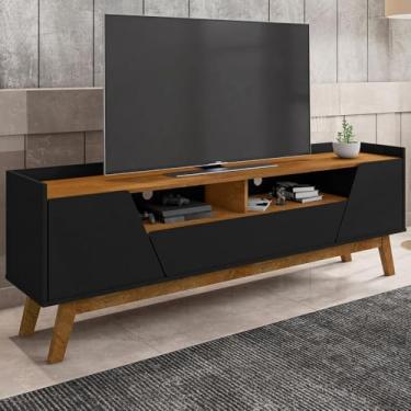 Imagem de Rack Sala Florença para Tv até 70 Polegadas com Pés Madeira Preto Fosco/naturale