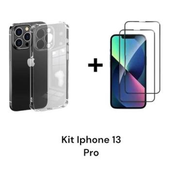 Imagem de Kit Proteção Para Iphone 13 PRO 1UN Capa Capinha Transparente + 2UN Pe