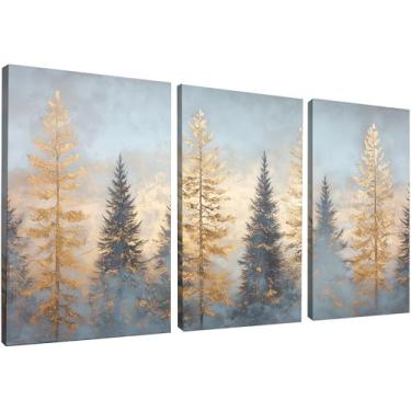 Imagem de Kit 3 Quadros Decorativos Canvas, 40x50cm, Árvores Douradas, Arte Para Quarto, Sala, Corredor