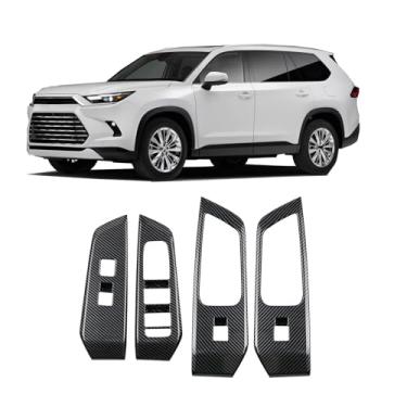 Imagem de Luyhok Tampa do painel do botão de elevação de vidro da janela da porta do carro para Toyota Grand Highlander 2023-2025 Acessórios de carbono Moldura de interruptor de elevação de vidro ABS (painel de