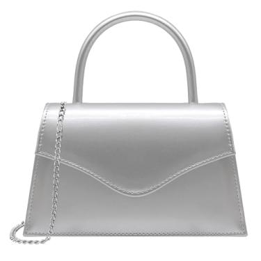 Imagem de Milisente Bolsa feminina para noite e festa nupcial, bolsa clutch para coquetel, formatura, com couro envernizado, Patente cinza prata
