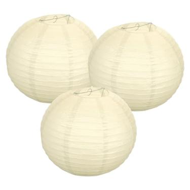 Imagem de PATIKIL Lanternas de papel redondas 40 cm/16, pacote com 3 lanternas decorativas para pendurar lâmpadas, decorações de festa para aniversário, casamento, chá de panela, decoração de casa, bege