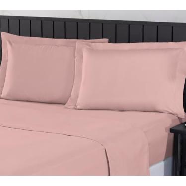 Imagem de Jogo de Cama 400 Fios Percal Com Lençol de Cima e Aba Americana, Antiácaro, Anti-pilling com Toque Macio Elástico Hotel (Rose, King)