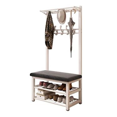 Imagem de Cabideiro de entrada – Árvore de corredor 3 em 1 com banco de armazenamento, 10 ganchos e estrutura de metal – Organizador para prateleira de armazenamento de entrada