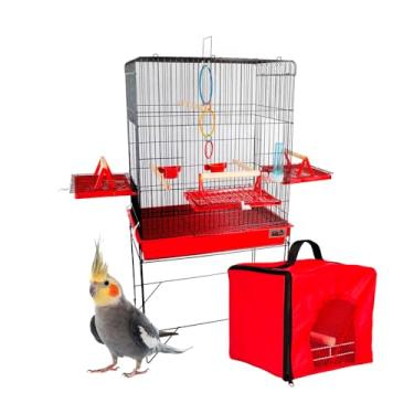 Imagem de Gaiola Viveiro Pássaro Confort Triplex + Bolsa Transporte Jelplast (Preto/Vermelho)