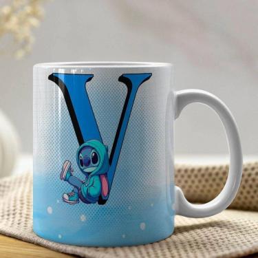 Imagem de Caneca De Porcelana Stitch Letras A-z 325ml Azul V