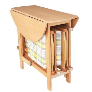 Imagem de Conjunto Prático Mesa e 4 Cadeiras Dobrável Mel, Estofado Bar-Cozinha-