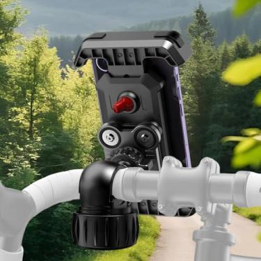 Imagem de JINKEY Suporte de telefone de motocicleta com amortecedor de vibração e trava segura para guidão de 1,8 a 3 cm, suporte de telefone de bicicleta para iPhone 16/15/14/13 Pro Max e celulares de 4,7-7