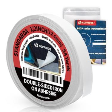 Imagem de KOPAIBOS kepaibos ferro dupla face em fita adesiva para bainha com suporte, fácil de passar, lavável, sem costura, fita de fusão para tecido (padrão, 1/2 polegada 54 jardas)