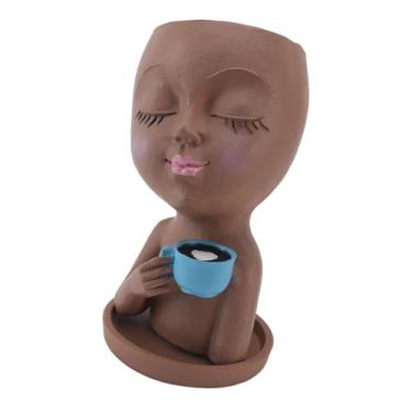 Imagem de Vaso de plantas, vasos de flores faciais, à prova de intempéries, pequeno decorativo criativo com bandeja removível para presentes (marrom)