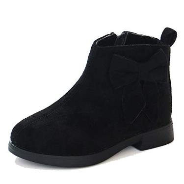 Imagem de Bota feminina Ubella de camurça sintética, salto baixo, zíper lateral, laço, cano curto (bebê/criança pequena), Preto, 12 Little Kid