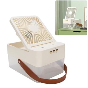 Imagem de Tanques de Água 2.5L Mesa Ventilador de Refrigeração, Som Leve e Baixo Ruído Couro Portátil Handle Desktop Ventilador Umidificador Nebulização para Home Office Quarto (Branco)