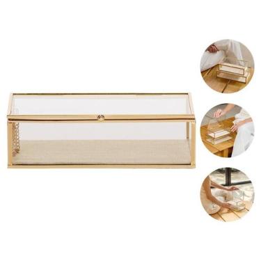 Imagem de Caixa Decorativa Porta Objetos Multiuso Em Vidro Metal E Linho - Casa 