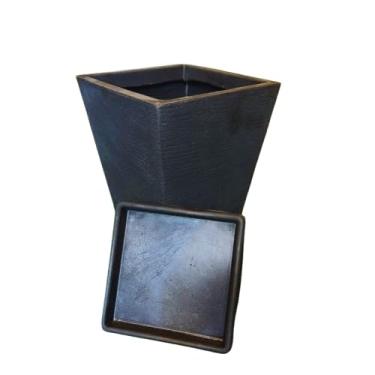 Imagem de Vaso De Planta Coluna Quadrada Com Prato M (preto)