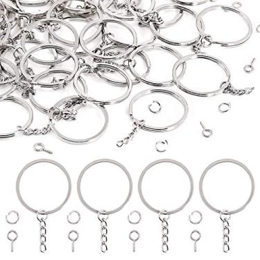 Imagem de Rustark 300 peças de anel de metal com corrente de prata chaveiro, peças do anel de chaveiro, anel de pular aberto e conector com pinos de parafusos para artesanato e artesanato "faça você mesmo" (35 mm)