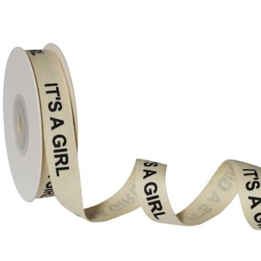 Imagem de YKW Fita de algodão It's a Girl, fita de sarja natural de 1,5 cm x 10 m, acabamento em espinha de peixe creme para chás de bebê, cabides de porta de hospital e decorações de berçário