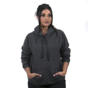 Imagem de Moletom Canguru Blusa de Frio com Capuz Lisa Feminino cor Grafite - Ip