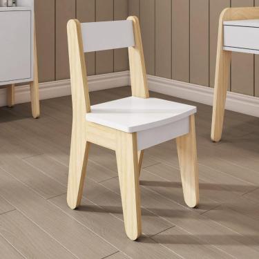 Imagem de Cadeira Infantil em Madeira Maciça e mdf Corujinha Casatema Branco/Natural