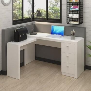 Imagem de Mesa em L para Escritório com 3 Gavetas ME4101 Tecno Mobili Branco