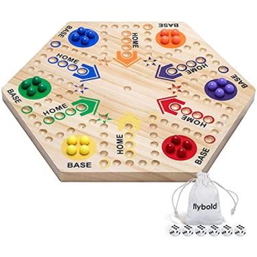 Imagem de Flybold Marble Board Game Original Wahoo Board Game Double Sided Pintado 6 e 4 Jogador Jogo de Tabuleiro de Madeira Com 6 Cores 24 Mármores 6 Dados e