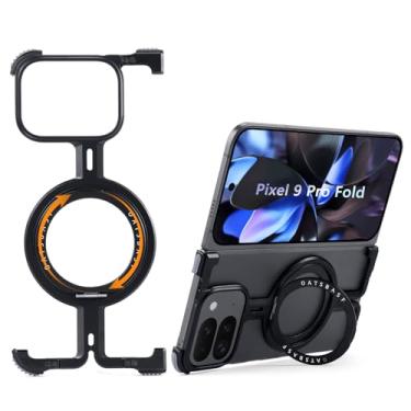 Imagem de OGRANEE Capa de telefone dobrável de metal sem moldura para Google Pixel 9 Pro com suporte magnético rotativo de 360°, minimalista, fresca, fina, amortecedora para Pixel Fold 9 Pro, capa com suporte