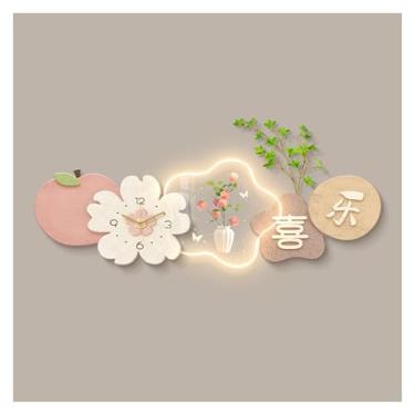 Imagem de Pintura decorativa com relógio Grande relógio de parede decoração com pintura e luz ajustável e controle remoto para sala de estar, luminária de parede com pintura silenciosa e anti-tique-taque Abajur