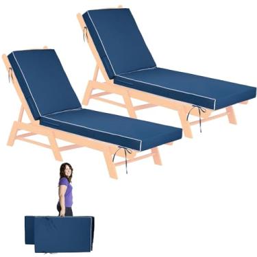 Imagem de Hsohriif Almofadas de espreguiçadeira de 182 x 53 x 10 cm ao ar livre, 6 laços e 2 alças, capa removível à prova d'água, almofada para espreguiçadeira de pátio para móveis de piscina e deck de gramado