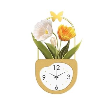 Imagem de Pintura decorativa com relógio Relógio de parede com luz de flor 3D com controle remoto, luminária de parede decorativa LED moderna para sala de estar, relógios silenciosos anti-tique-taque, escultura