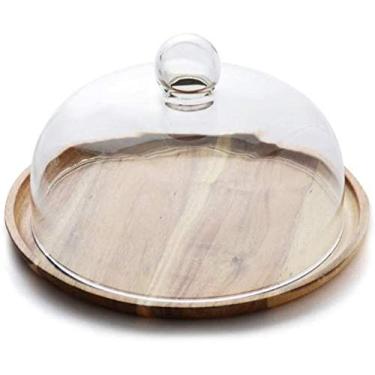 Imagem de Cúpula de bolo de 15 a 28 cm, palete de madeira maciça, tampa de vidro transparente, suporte de exibição de bolo, pão, frutas, serviço de pizza (tamanho: 23 cm) ()
