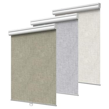 Imagem de GENIMO Persianas de janela de rolo 100% blackout, persianas sem fio com isolamento térmico, tecido de proteção UV, mini persianas francesas para casa, escritório, quarto, fácil de instalar, marrom, 86