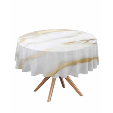 Imagem de Toalha de mesa redonda branca dourada textura de mármore impermeável à prova de óleo toalha de mesa estilo abstrato toalha de mesa à prova de derramamento para uso interno e externo 152 cm